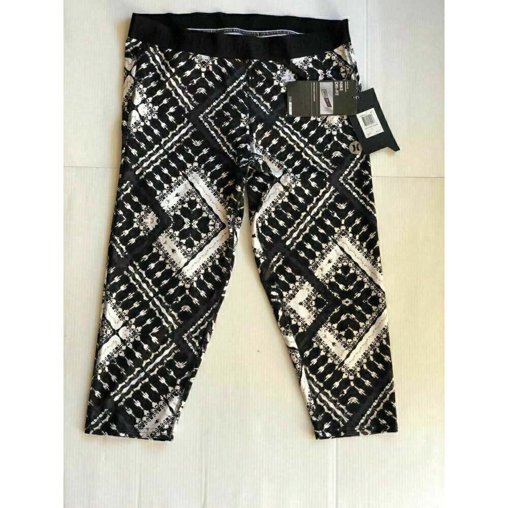 Hurley Women's Nike Dri-Fit Crop Black Grey Print Below The Knee Legging - Picture 12 of 12